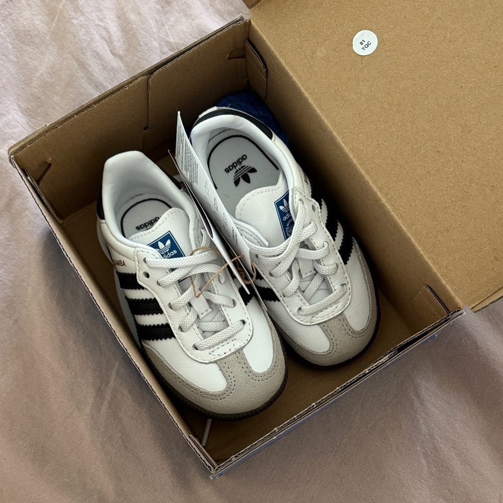 Adidas Kids White and Black Striped Sneakers